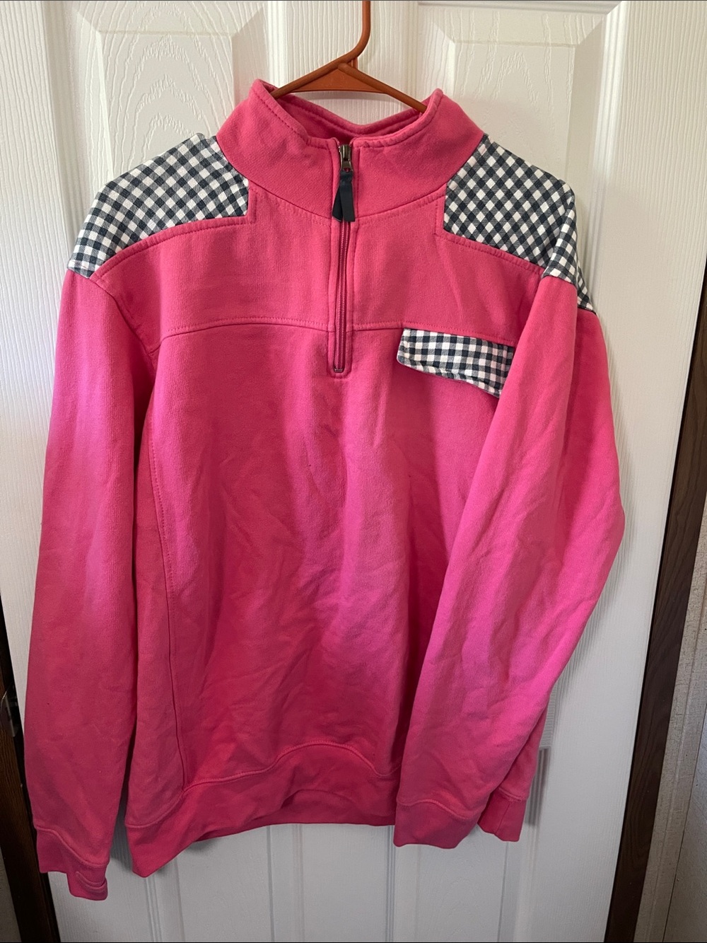 Royce Women’s Pink Quarter-Zip Pullover Sweater with Gingham Trim